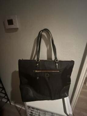 Kate Landry Black Nylon and Faux Leather Trim Tote Bag with Gold Hardware